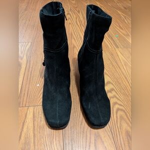 La Canadienne Boots Womens Size 8.5 Black Leather Suede Zip Wedge Ankle Booties